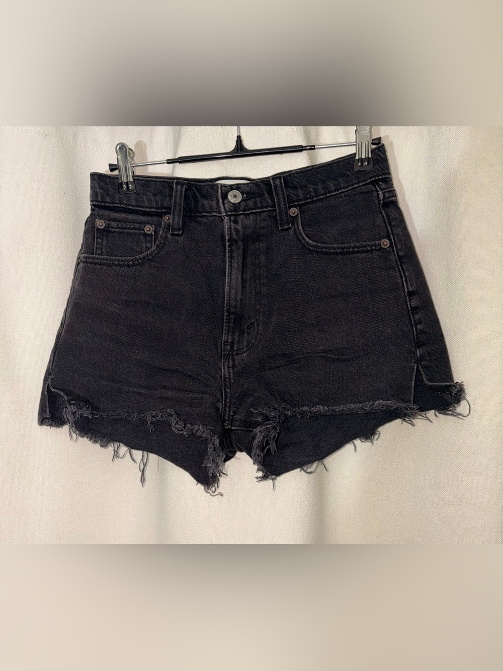 Abercrombie & Fitch High Rise Black Frayed-Hem Denim Shorts-Size 24/00 - Picture 3 of 10